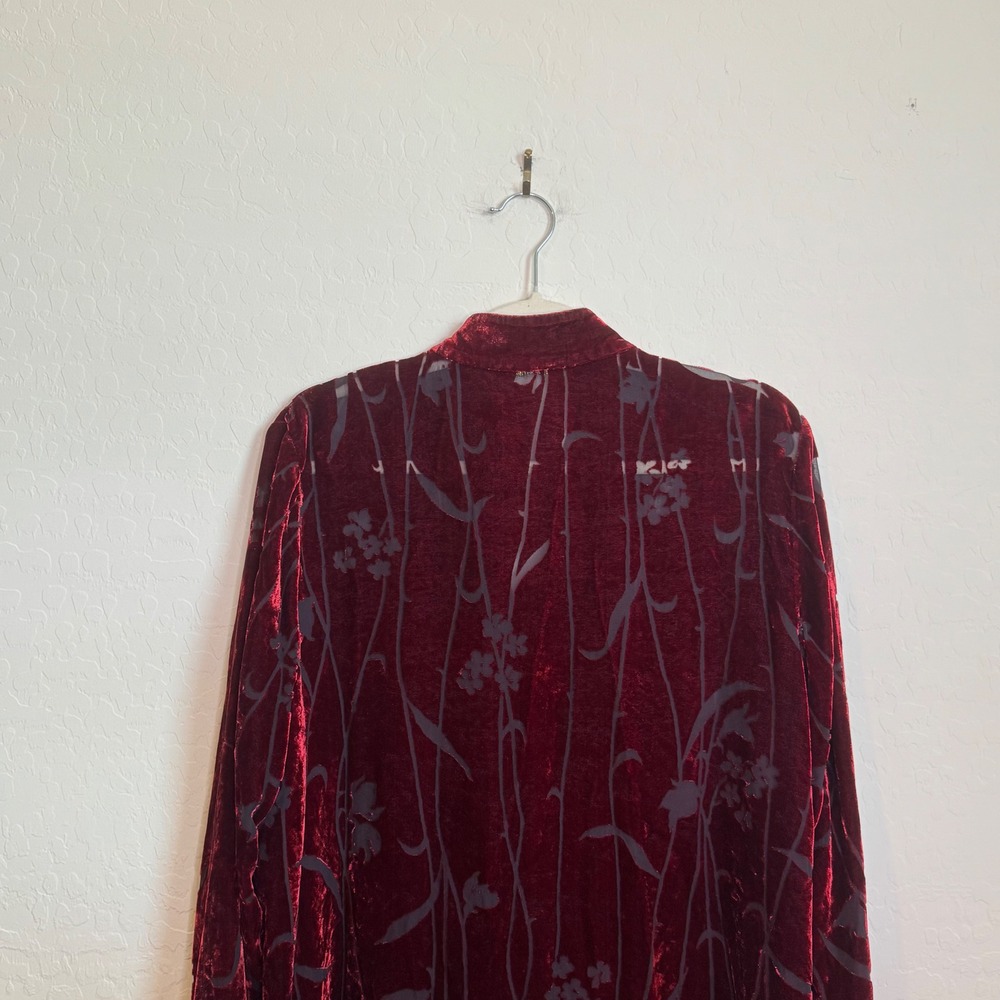Unbranded Womens Velvet Burnout Jacket L Burgundy Red Good Floral Devore Goth - Picture 9 of 10
